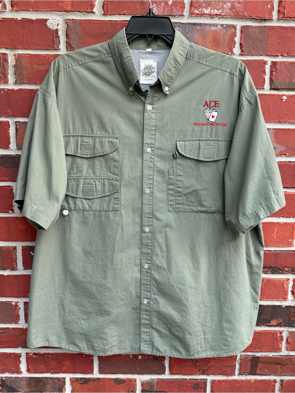 Cajun Fishing Adventures 2XL Olive Green Short-Sleeve Button-Up Vented Shirt P6
